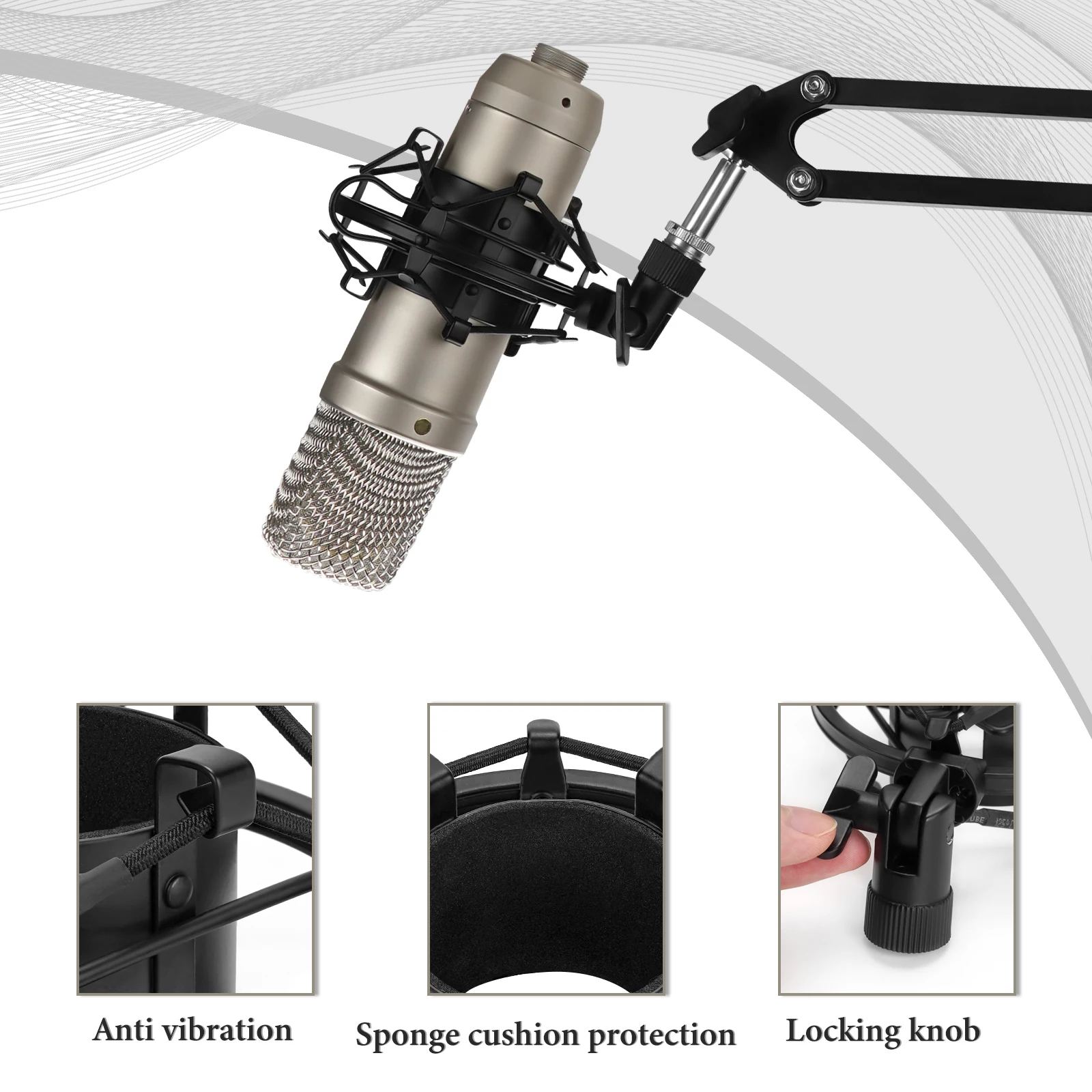 Uchwyt antywibracyjny Geekria do mikrofonów Audio Technica AT2020 AT2035 MXL V67G Rode NT1 NT1-A, klips antywibracyjny do mikrofonów podcastowych — zdjęcie produktu 4