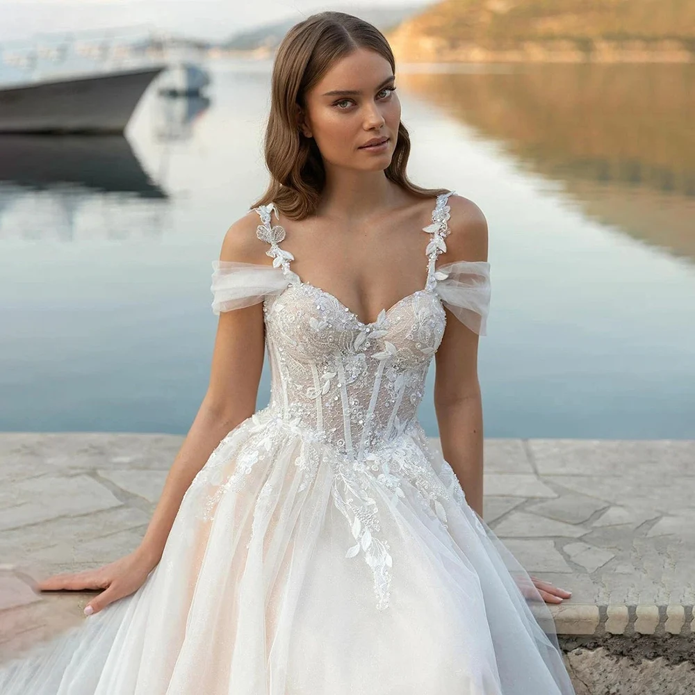 

Sexy A Line Bridal Gowns 2024 Hammock V-neck Sleeveless Lace Wedding Dress Customized High Quality Princess Bride Dresses