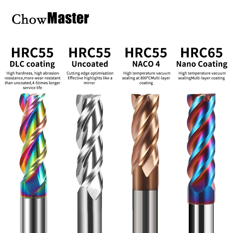 HRC55 65 คาร์ไบด์ End Mills โลหะผสมทังสเตนเครื่องตัดเหล็ก 4-20 มม.ตัดเครื่องมือ CNC Maching เคลือบ FLAT End Mill 3/4 ขลุ่ย