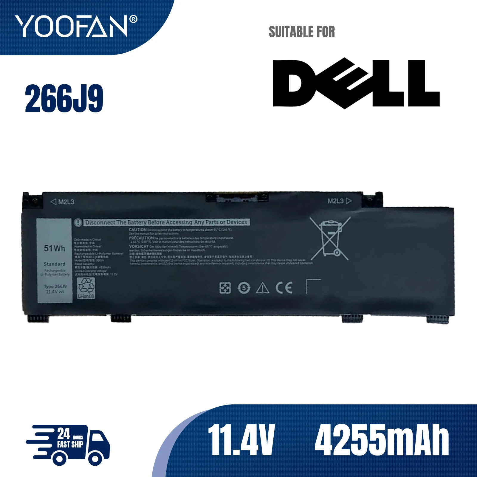 

YOOFAN оригинальный аккумулятор 266J 9 для Dell G3 15 3590 3500 G5 15 5500 5505 для Inspiron 14 5490 266J9 11,4 в 51 Втч/4255 мАч