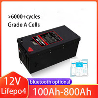 12V 100Ah Lifepo4 Battery 150Ah 300Ah 500AH 600AH 800AH for 1200W 2500W Outdoor Boat RV Truck Solar Panel Inverter Camping