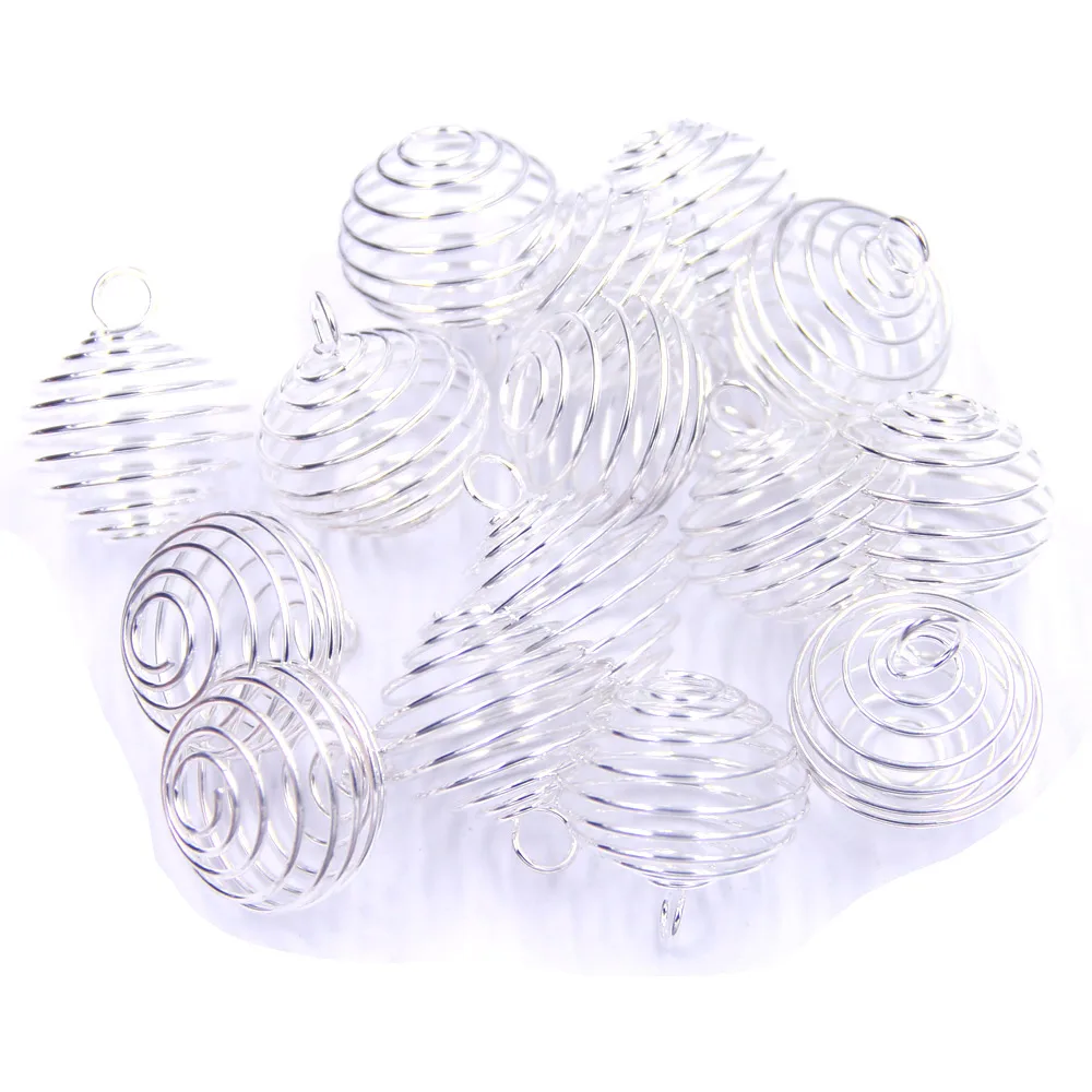 250Pcs Wholesale Silver Tone Spiral Bead Cages Charm Pendants Water Drop Breloque Jewelry Making 29x24mm