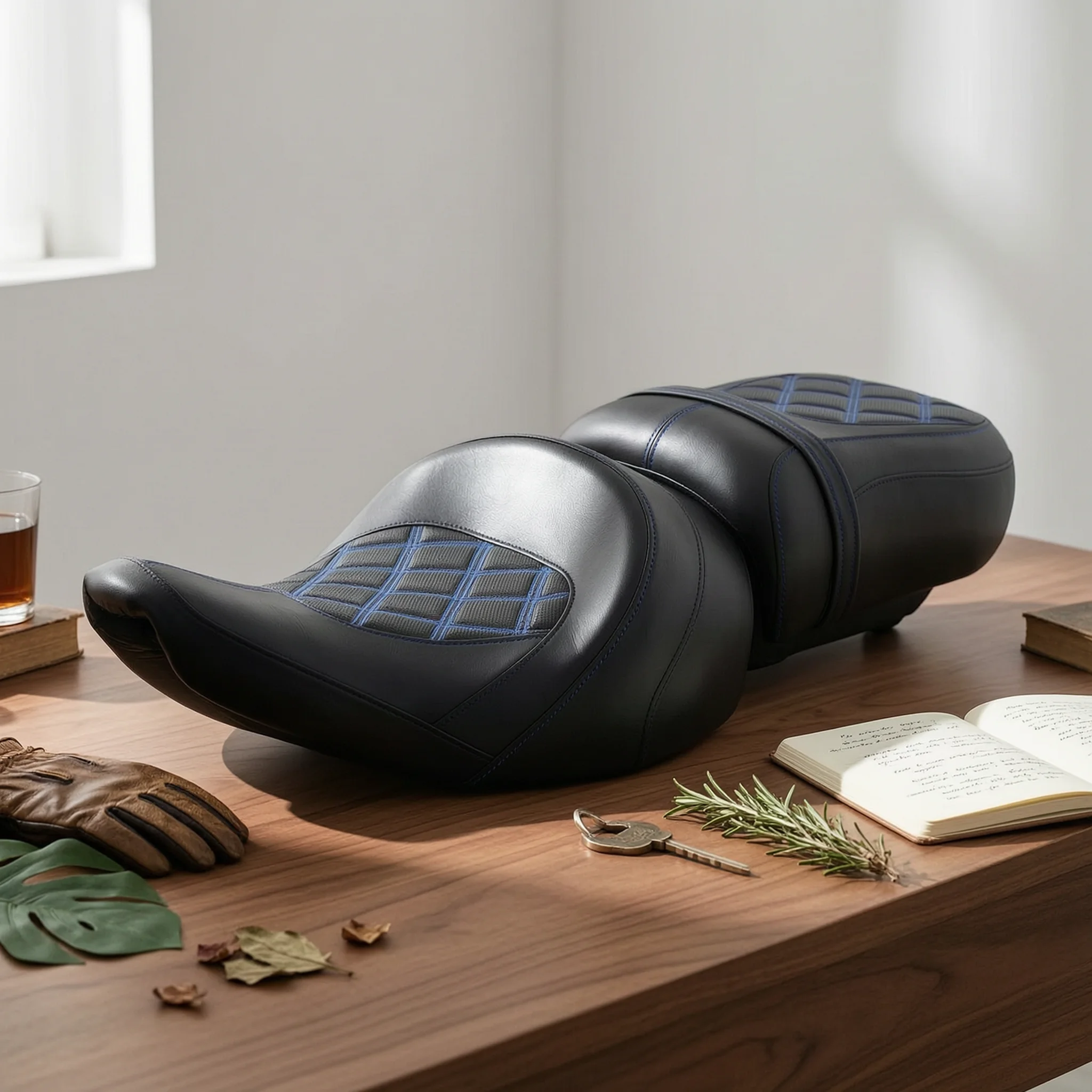 Motorcycle Seat with Quilted Panels Ergonomic Two-piece Firm Seat for Riders Comfort and Support
