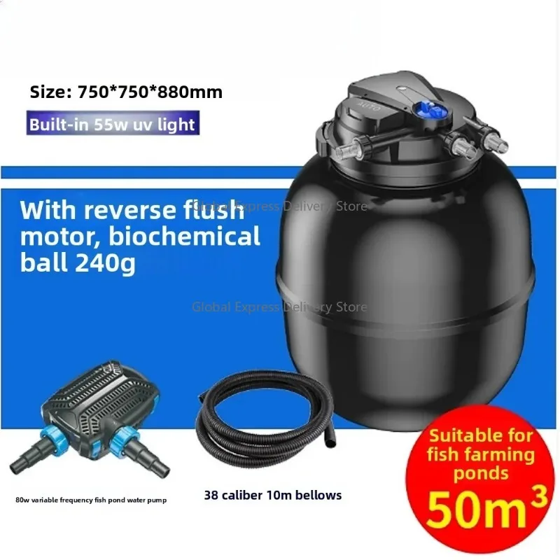 

Fish Tank Filter Barrel CPA-75000 Capacity 300 Liters with Sterilization Lamp Automatic Backwash Suitable for Aquarium Fish Pond
