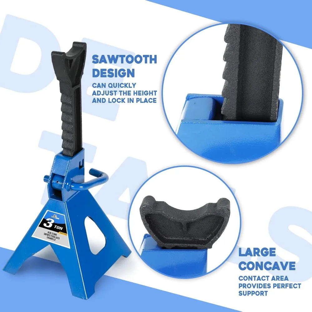 3トンの頑丈なスチール製ジャッキスタンド、高さ調節可能（11.4～16.8インチ）、ガレージや修理工場での安全な車両リフトに最適