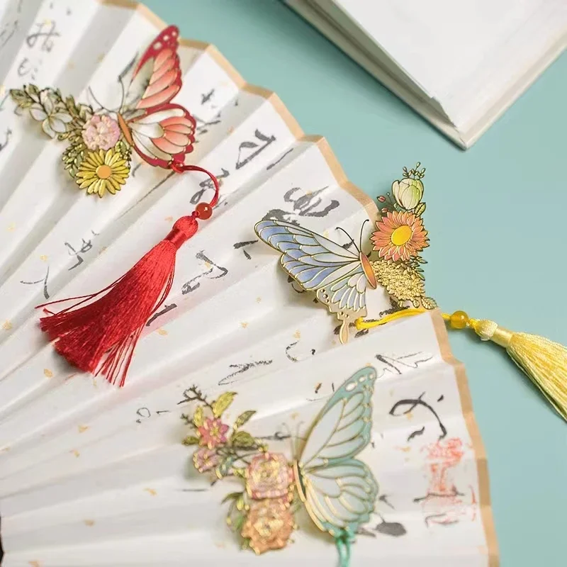 Exquisite Butterfly Metal Bookmarks Fashion Flower Insect Shape Book Mark With Tassel School Office Supplies Student Stationery