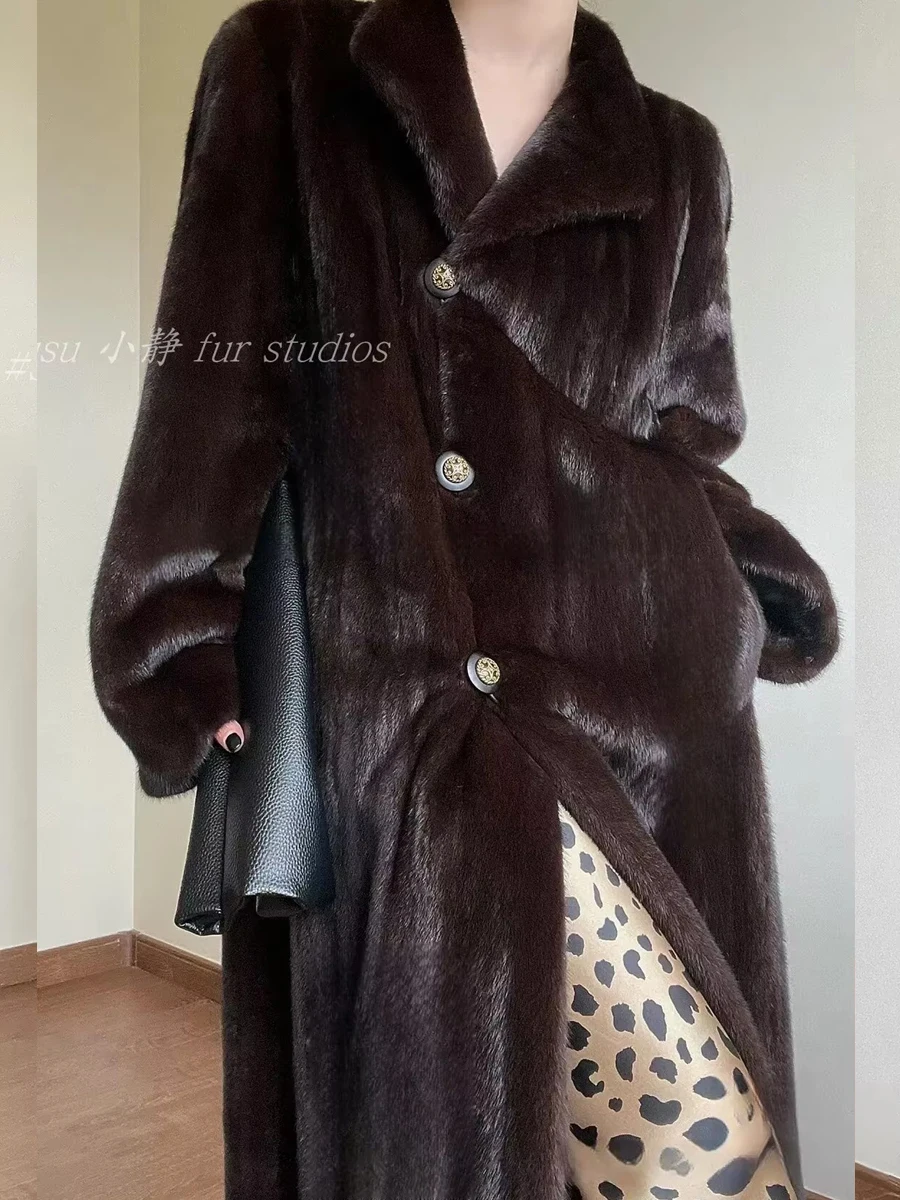 HDHOHR 2026 Winter Thick Warm Long Faux Mink Fur Coat Women With Luxury High Quality Elegant Chic Fluffy Brown Fur Jacket Girls