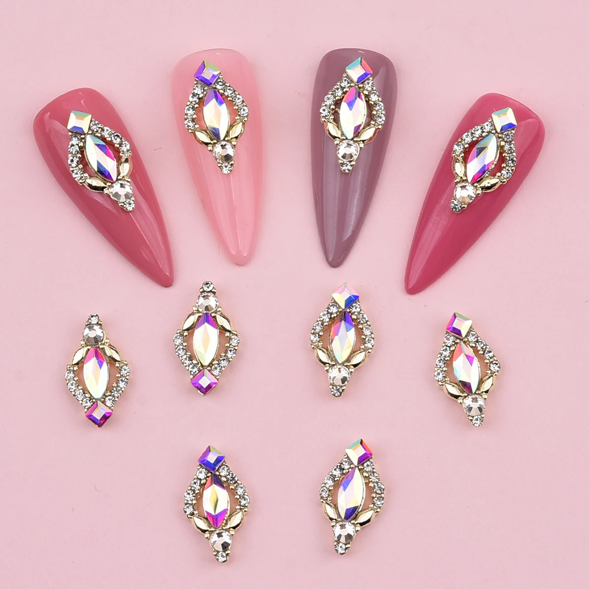 10pcs Gold 3D Nail Art Charms Shape Crystal Rhinestone Stones Nail Jewelry For Acrylic Nail Designer Accessories Decor NJ23912-3