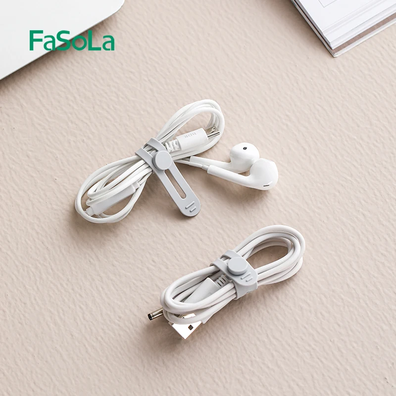 FaSoLa 10Pcs Silicone Organizer Ties Reusable Cord Strap Cable Organizer Ties for Wire Headphones Phone Organizer Strap