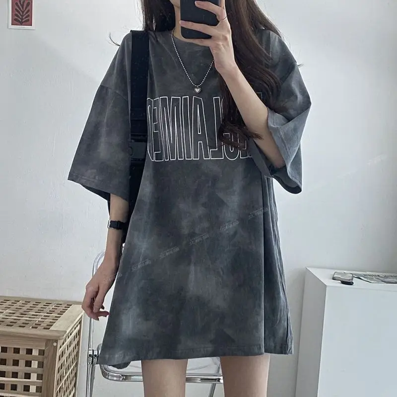 

2023 Summer New Oversize Versatile Temperament Women's Clothing Fashion Tie Dyed Round Neck Short Sleeve Casual Commuter T-shirt