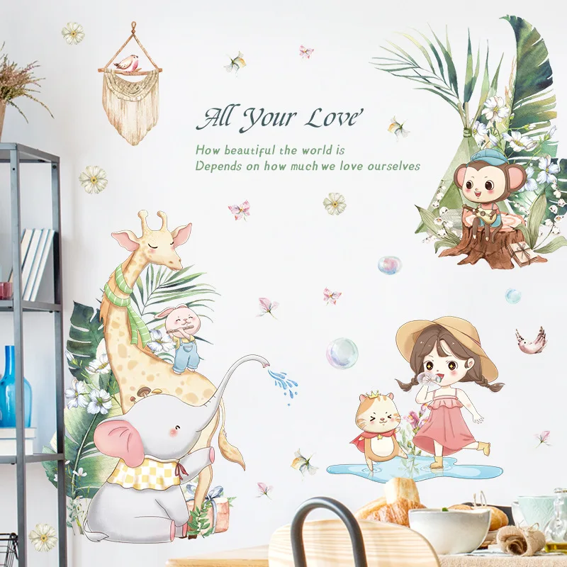 

Animals Vinyl Tile Child Wall Stickers For Kids Room Decoration Bedroom Accessories Adhesive Wallpaper Wall Decor Room Decor