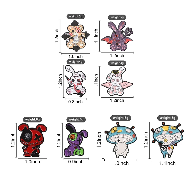 Cute Cartoon Animals Badge Gothic Dark Rabbit Mushroom Enamel Pins Fashion Lapel Metal Brooches Backpack Clothes Jewelry Gift