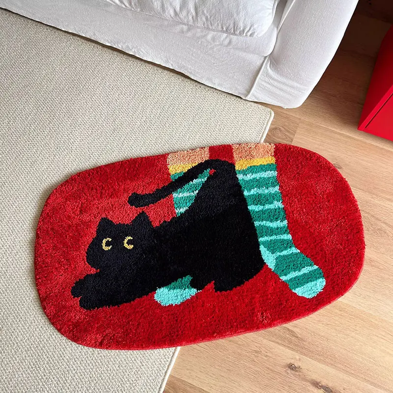 Cartoon Black Cat Carpet Bedroom Thickened Cooling Bedside Rug High-End Water-Absorbent Wear-Resistant Anti-Slip Tufted Carpet