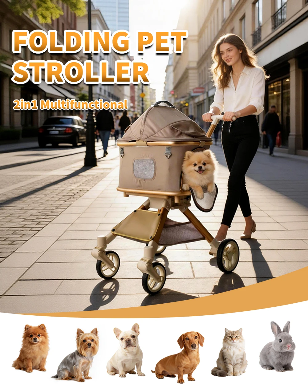 Pet Stroller for Dog & Cat, Pubby Stroller Upload to 55lbs,Dog Basket,Luxury Dog Stroller