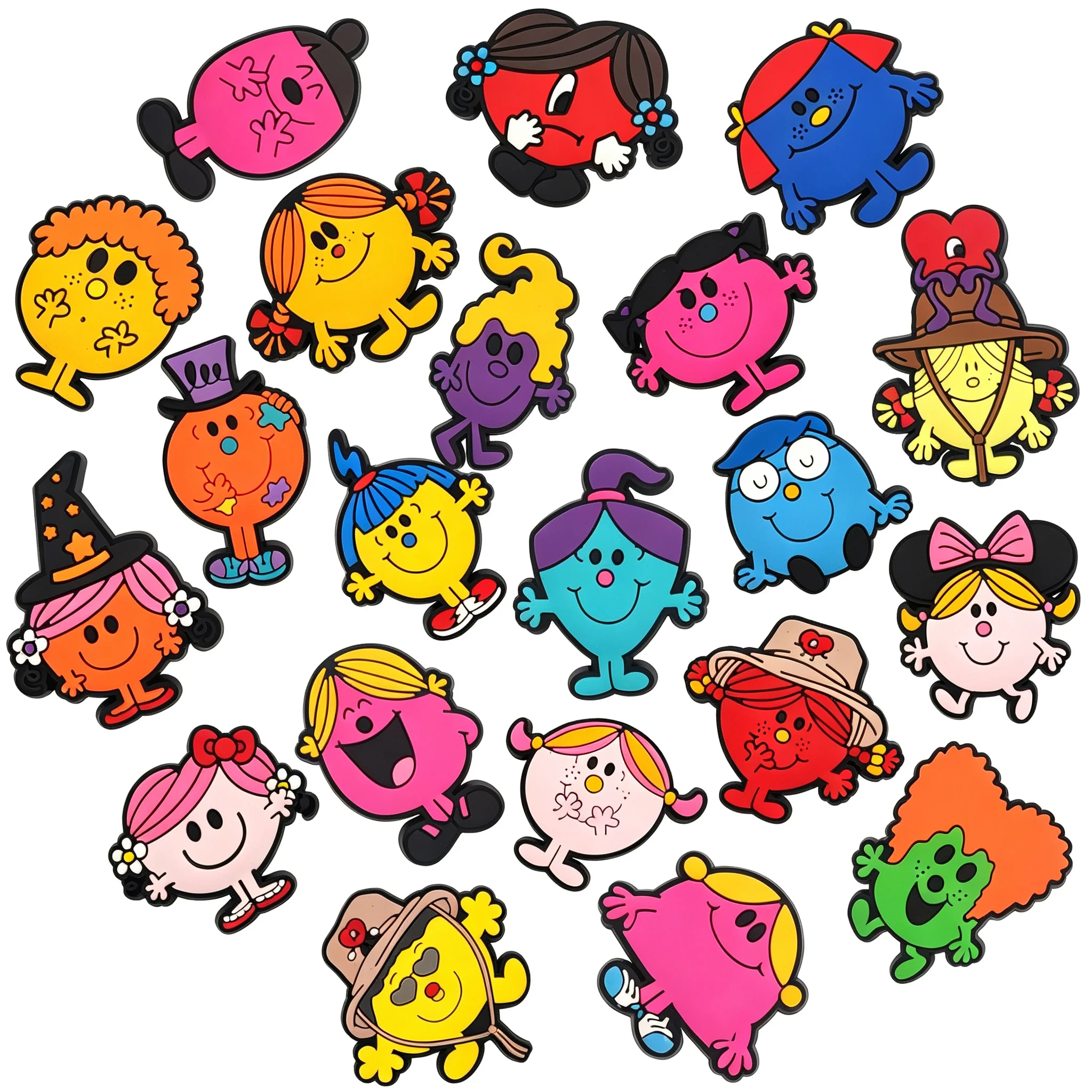 21-teiliges Set Bunte Mr. Men Little Miss Serie PVC-Schuhdekorationen Niedliche DIY-Ornamente für Lochschuhe Armband-Accessoires