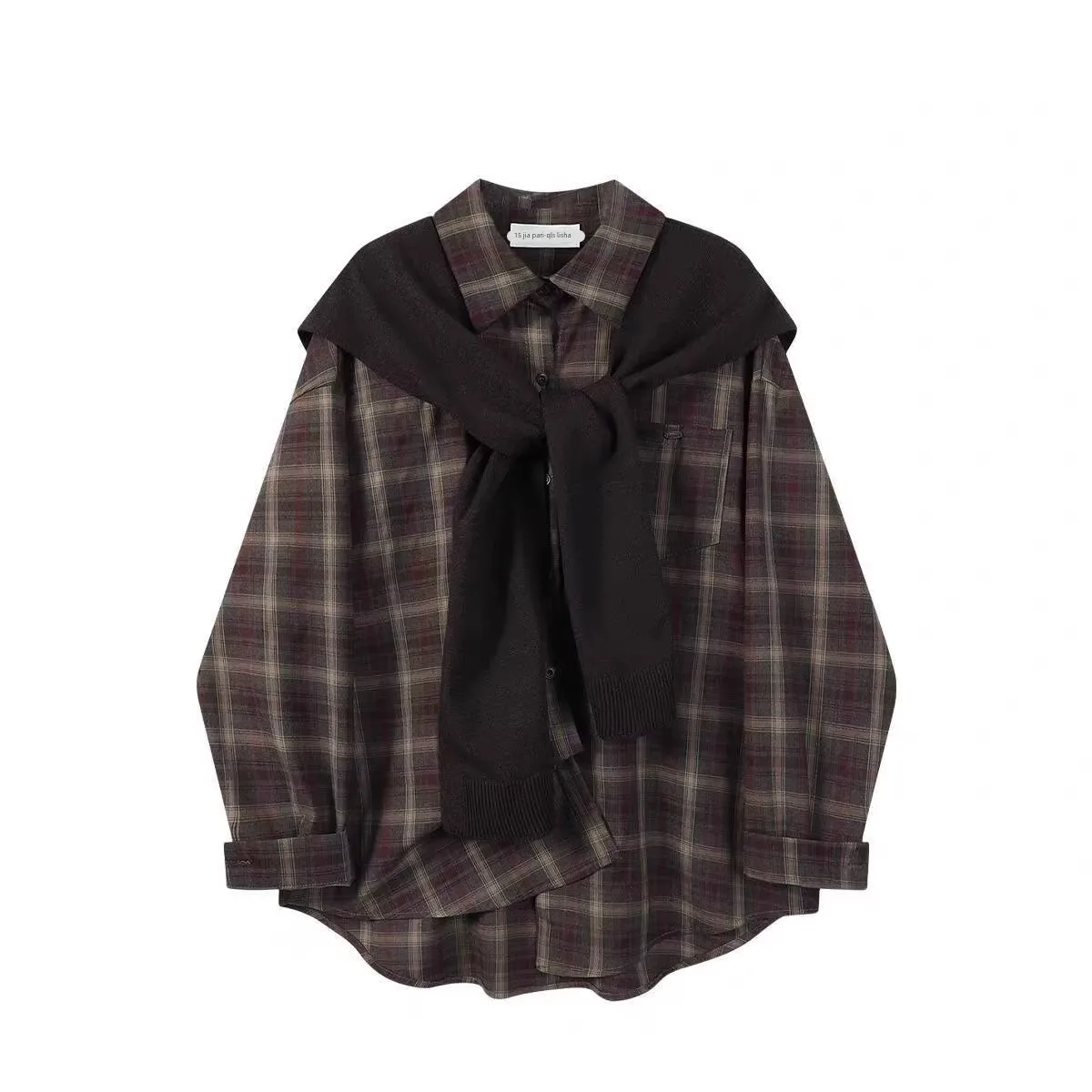 

Мужской винтажный комплект из двух предметов: рубашка большого размера в американском повседневном стиле в клетку с длинным рукавом и накидкой на плечи, весна-осень