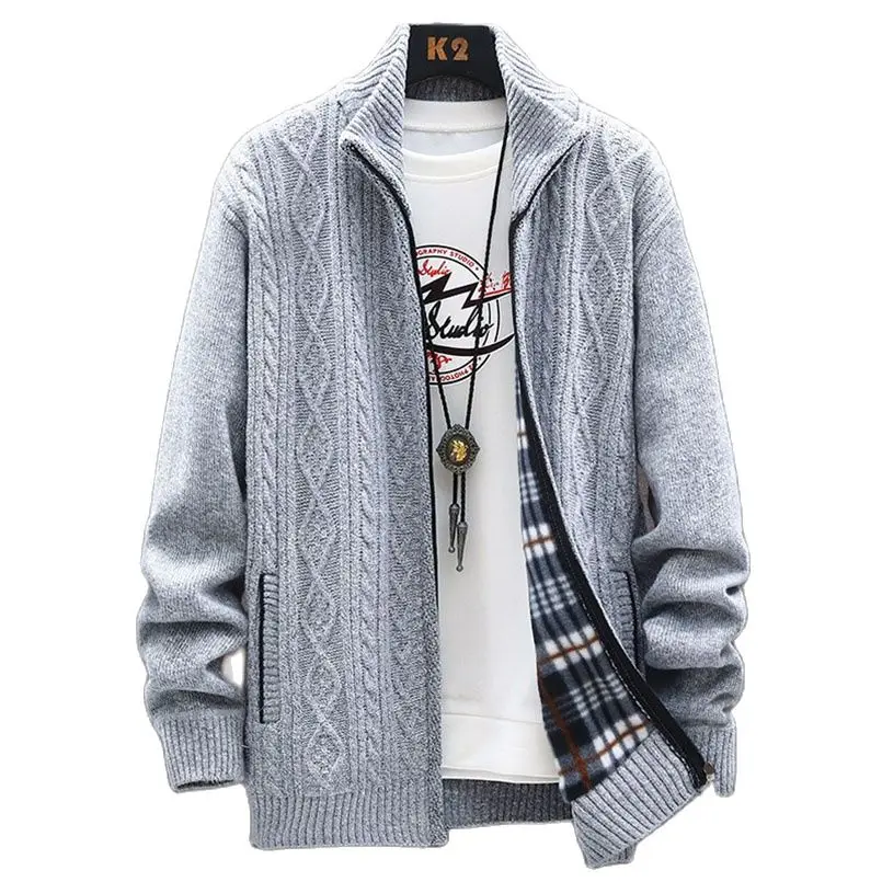 

Zipper Fleece Sweater Men Autumn Winter Big Size Men's Jacket Twist Shape Male Coat Fashion Stand Collar Streetwear Nice