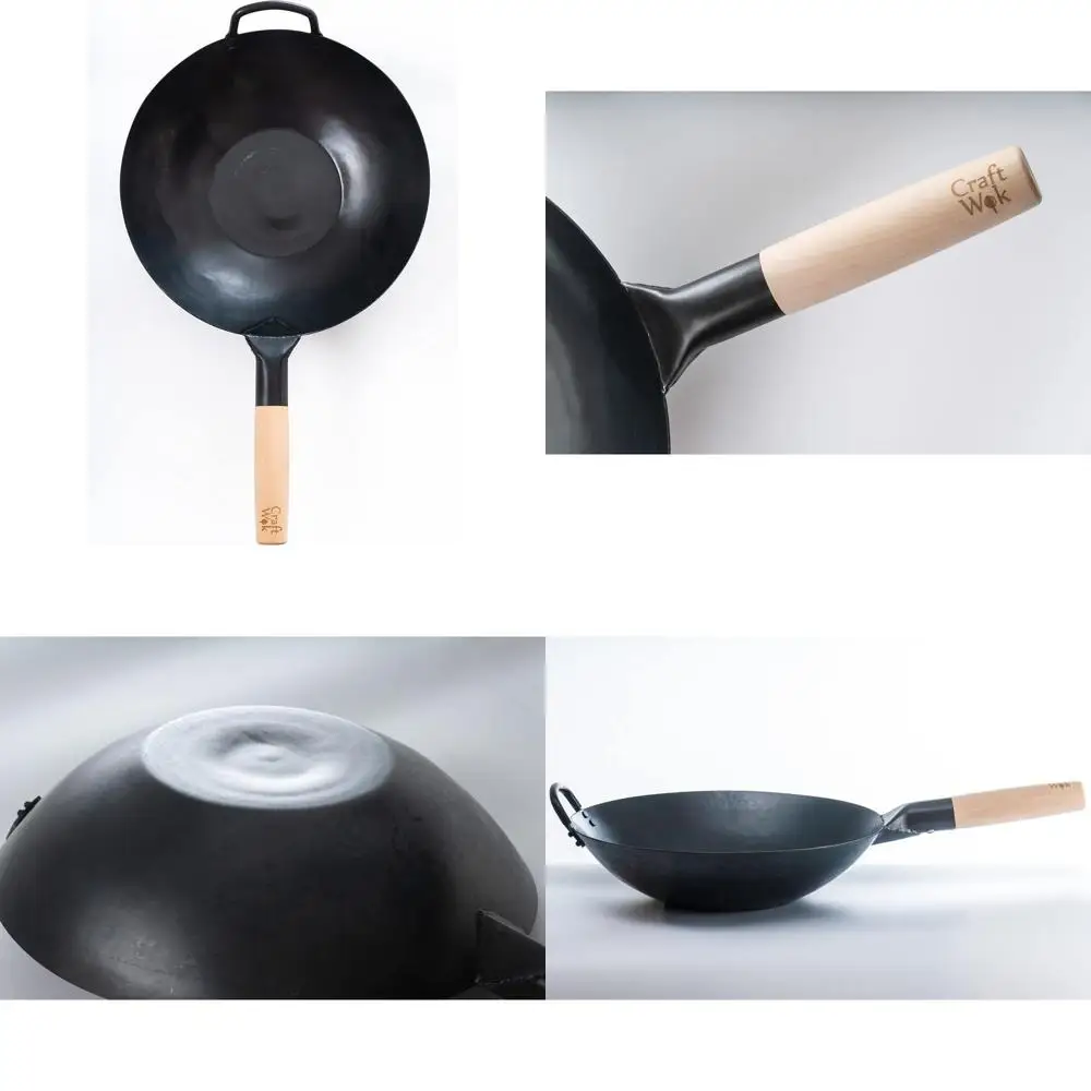 

Чугунный вок Black13 с предварительной обработкой, с деревянной и стальной ручкой (13 дюймов, неровное дно)