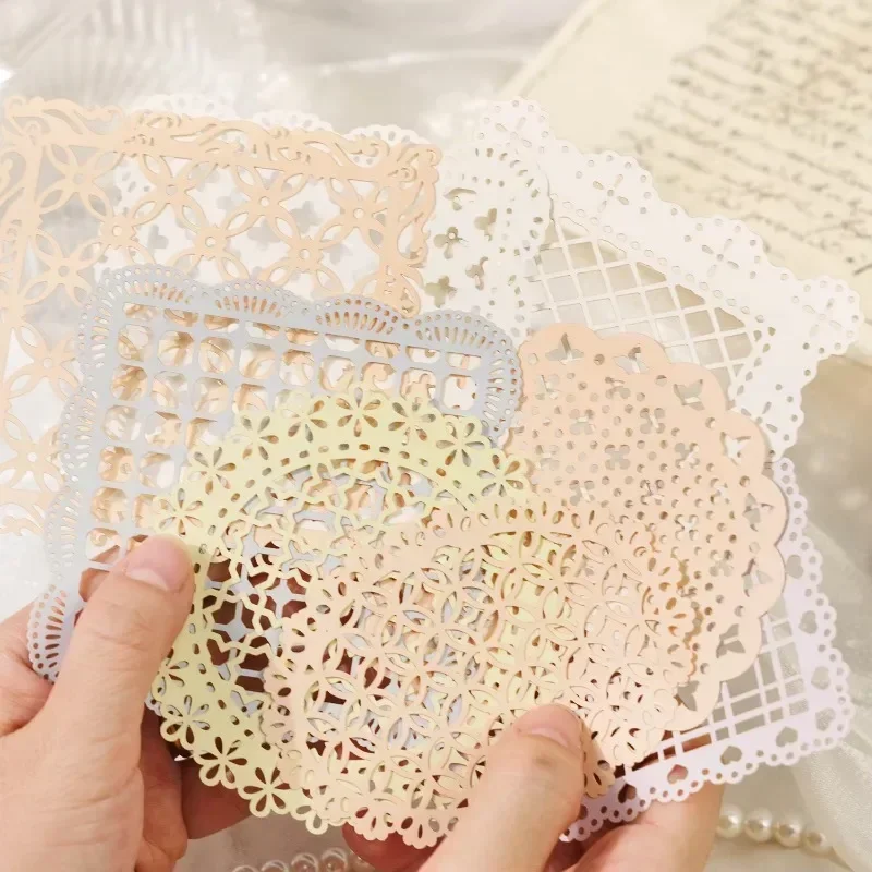 10Pcs Meet Alice Vintage Lace Hollowed Writing Handbook Decorative Collage Material bottoming Notebooks Pack Scrapbook 147*123mm