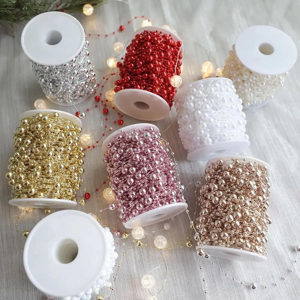 10M/Roll Artificial Christmas Gold Bead Garland Hanging Plastic Christmas Bead Chain Colorful Reflective Beads String Xmas Tree