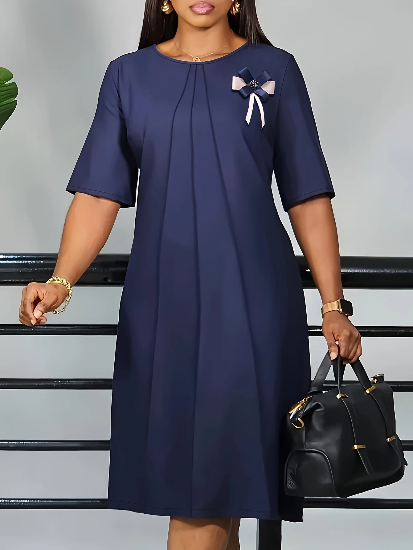 زهرة الوردي س الرقبة نصف كم مكتب رسمي سيدة عادية ألف خط فستان قصير