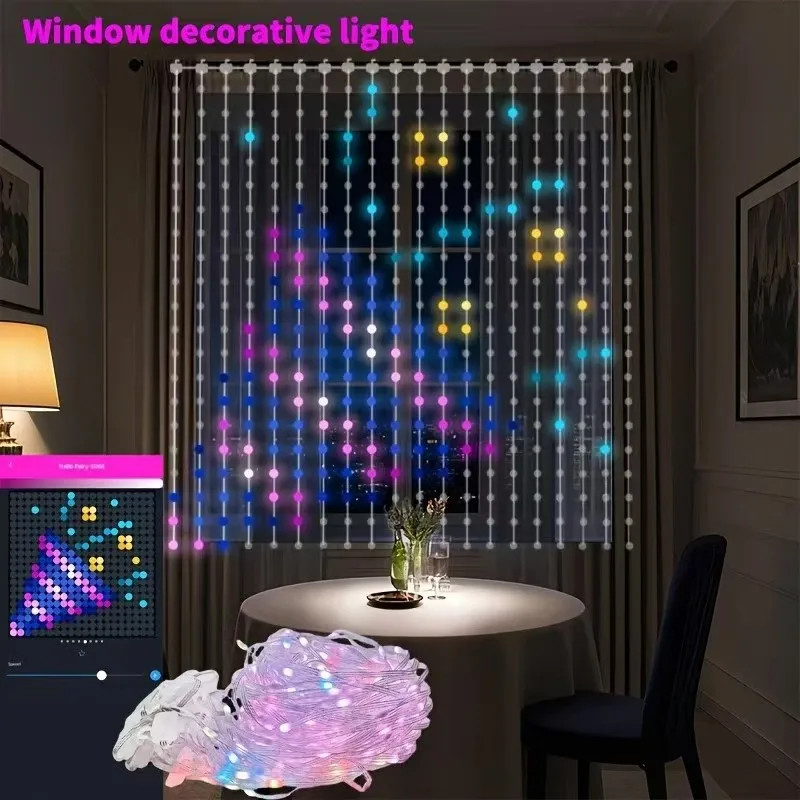 Luci a corda per tende a LED intelligenti Decorazioni natalizie per esterni Musica locale sincronizzata Telecomando a tema fiaba