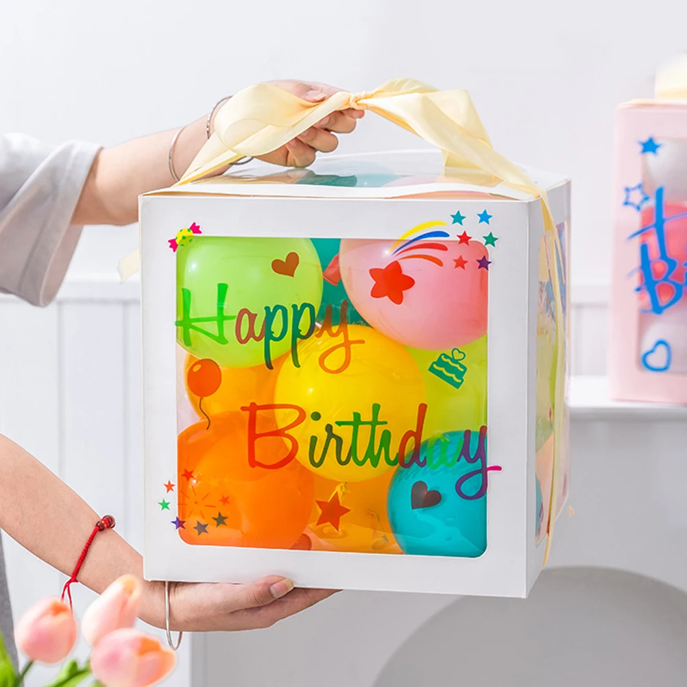 

Creative Birthday Sticker Gift Boxes Decor Balloon Box Party Supplies Colorful Stickers White Box nament Storage Case Reusable