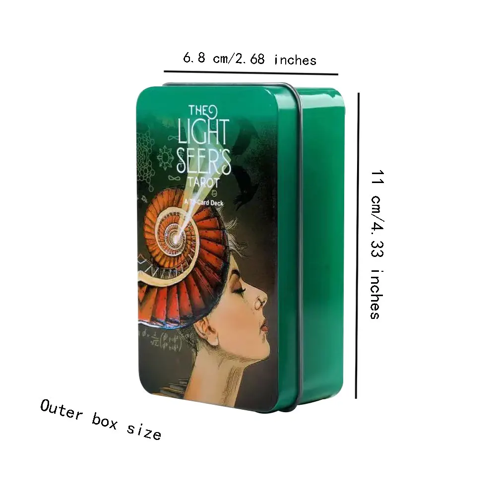 Caja de hojalata de alta calidad que empaqueta la tarjeta de Tarot Light Seers y el tiempo de Adviento Tarot Fate Divination, opciones de cartas de