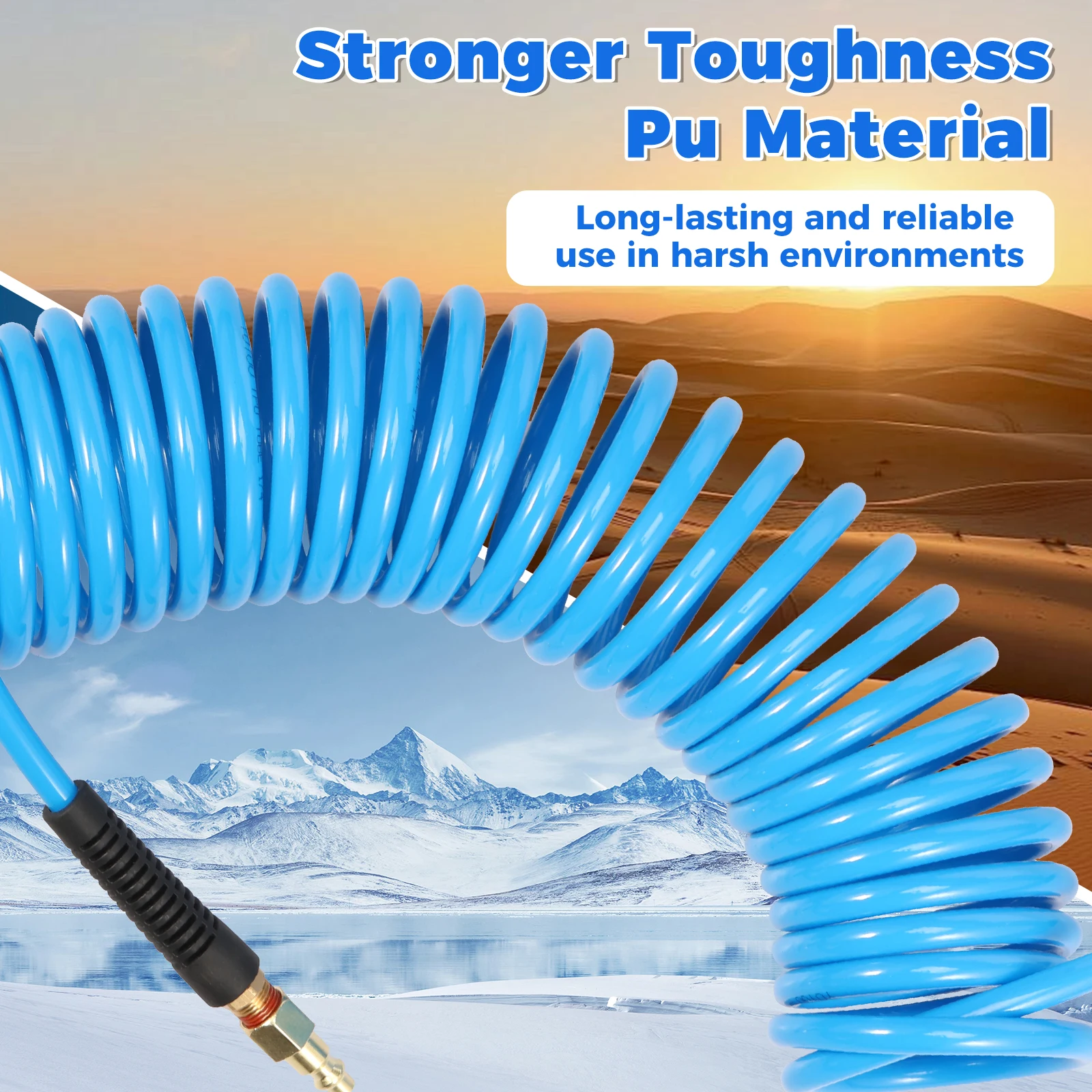 Selang Kompresor Udara 1/4NPT dengan Coupler dan Steker 25 Kaki Fleksibel PU Selang Udara Mundur Aksesori Alat Anti Kink untuk Penggunaan Industri