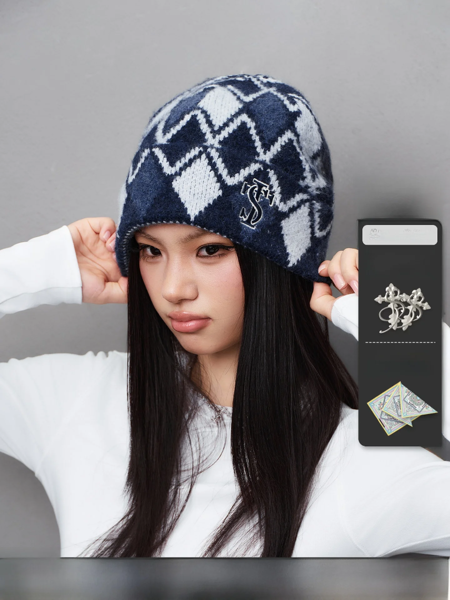 Trendy Diamond Pattern Knitted Hat Warm Style Versatile Autumn Winter Season Unisex 49-60cm Hat Circumference STK SmallTownKid