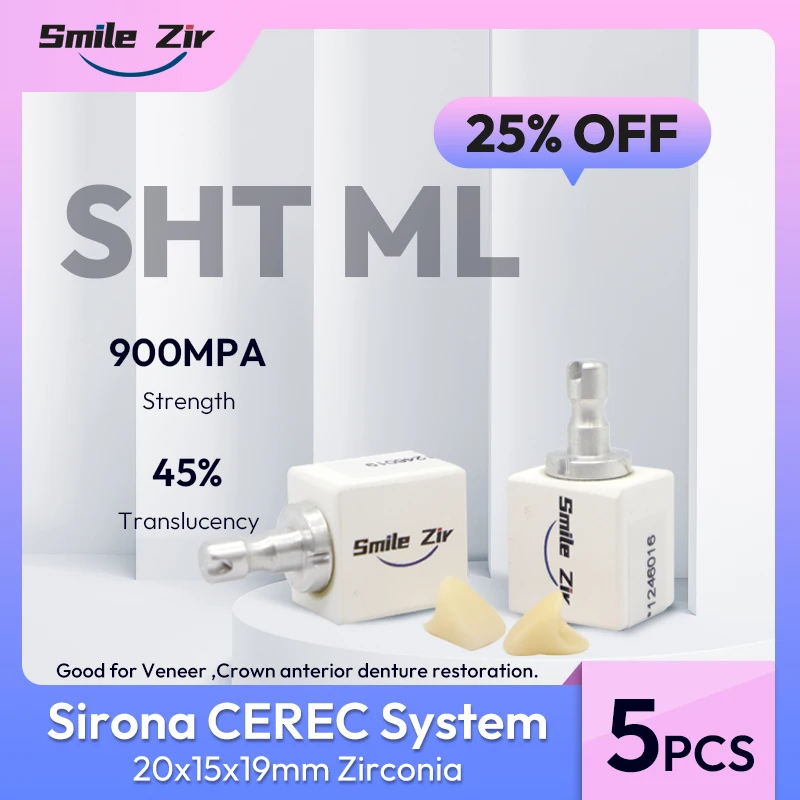 Sirona Cerec SHT Multilayer Milling Zirconia Block 5 Pieces 45% Vita16 Translucency Sirona System Dental CADCAM Zirconia Blocks