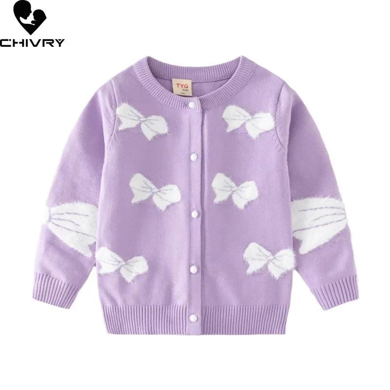 

New Autumn Winter Baby Girls Cardigan Sweater Kids Cartoon Bowknot Jacquard Knitted Cardigans Sweaters Coat Children's Clothing