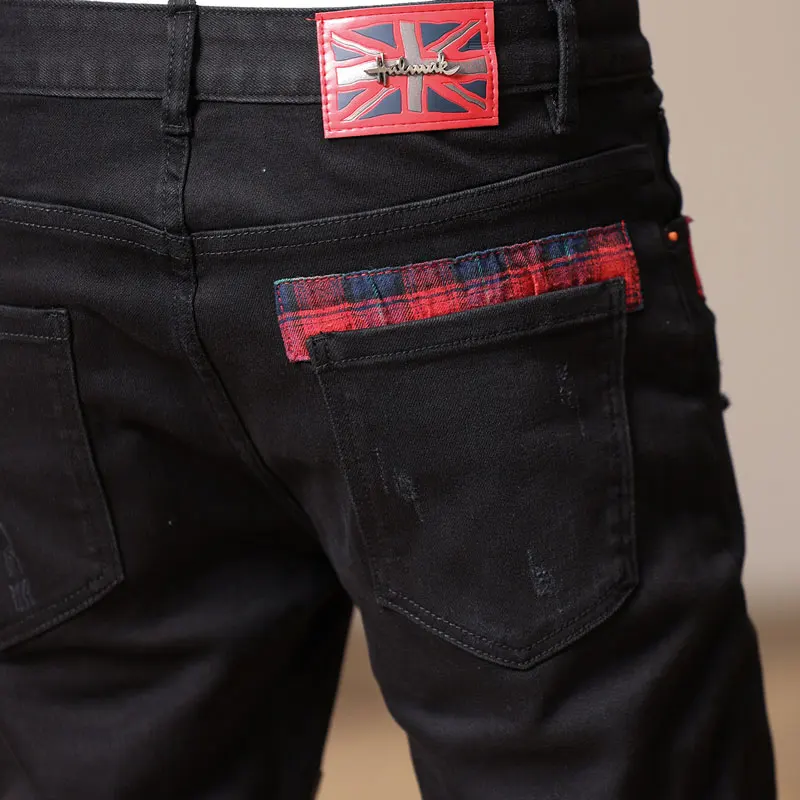 Street Fashion Vintage Men Jeans Black Elastic Stretch Skinny Fit Ripped Jeans Men Patched Designer Hip Hop Denim Pants Hombre