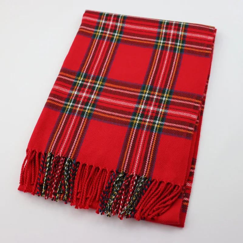 Red Tartan Tassel Scarf Stylish Vintage Decoration Neck Scarf Autumn Winter Coldproof Warm Unisex Wrap Scarf Hijab Stoles