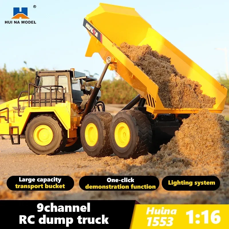 1/18 RC Truck Dumper Tractor Huina 1553 Excavator Crawler 9Ch 2.4G Radio Controlled Car Electric Vehicle Model Toys for Boy Gift