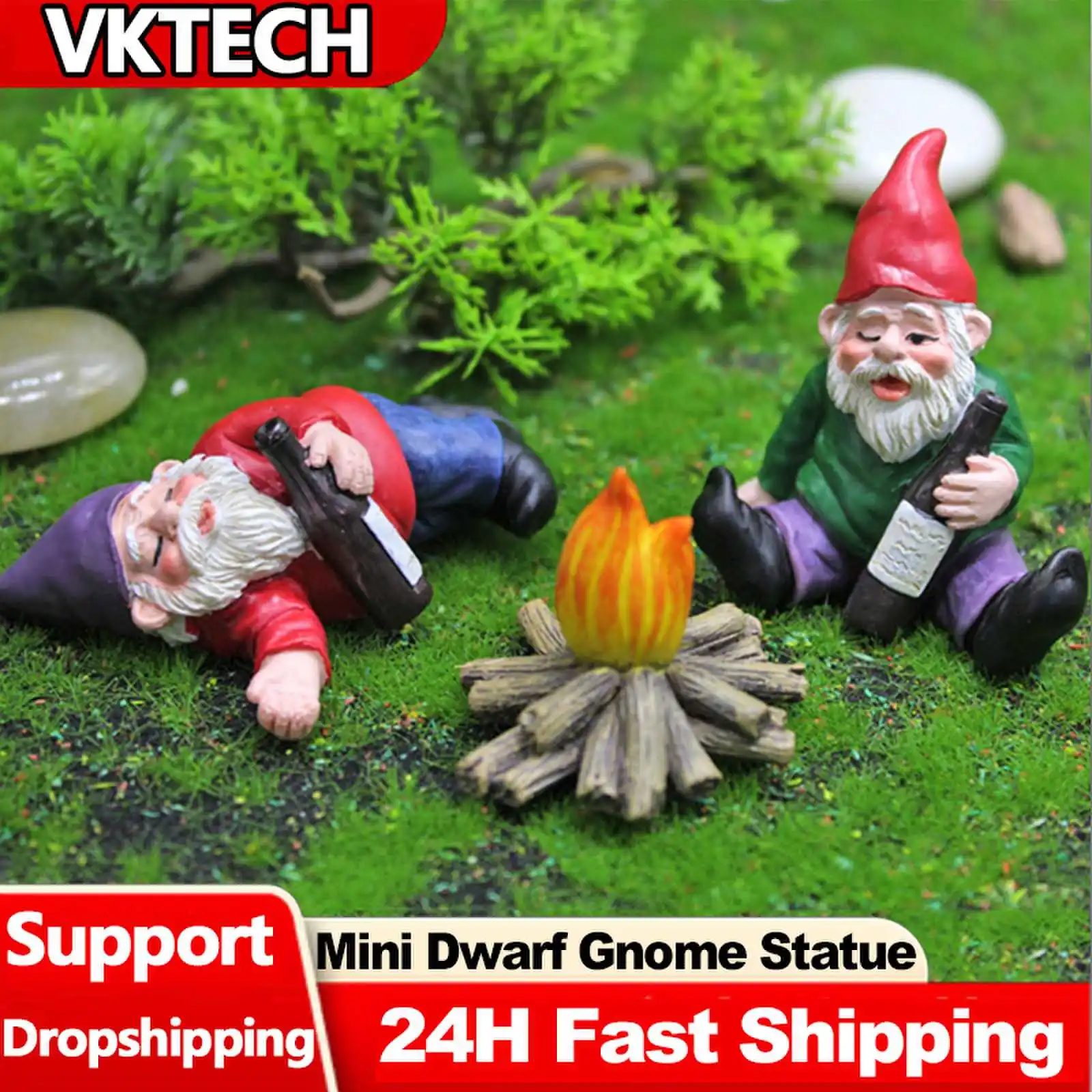 Cute Fairy Garden Drunk Gnomes Miniature Ornaments Mini Dwarf Bonfire Garden Handicraft Courtyard Resin Statues Flowerpot Decor