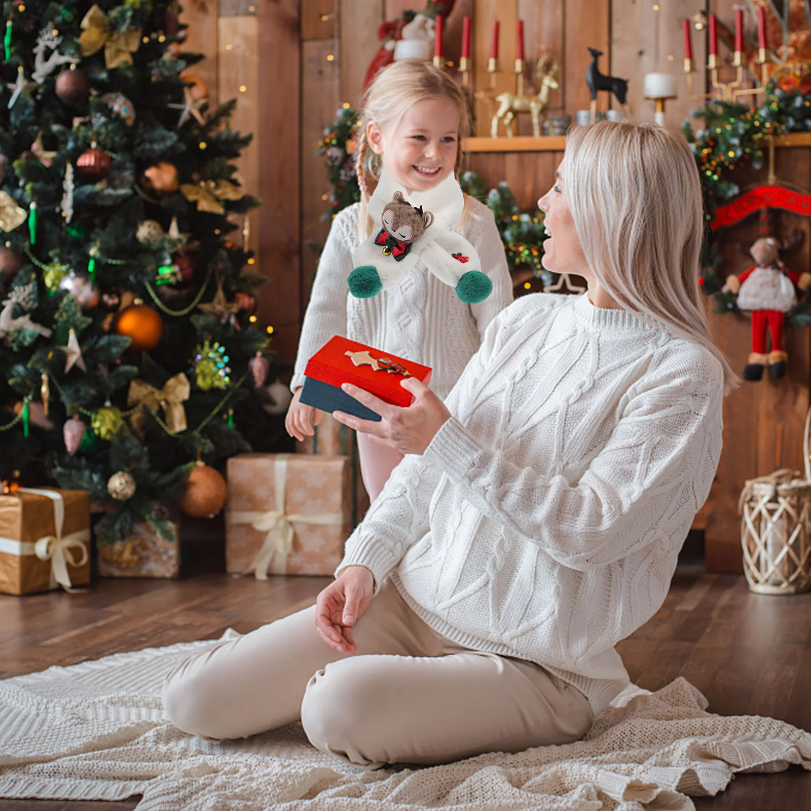 Aquecedor de pescoço de pelúcia cachecol infantil de Natal outono e inverno para mulheres lenço de cabeça