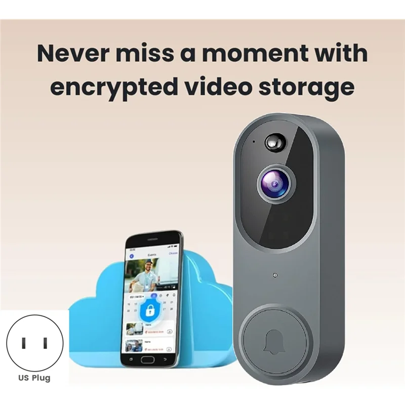 

ABZV-Safe Doorbell Camera Wireless Wi-Fi Video Doorbell 1080P Smart Wireless Video Doorbell Camera Chime (M50 Gray) US Plug