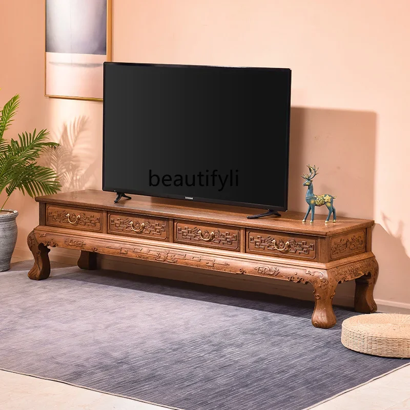 TV cabinet mahogany low cabinet new Chinese living room combination solid wood video cabinet integrated