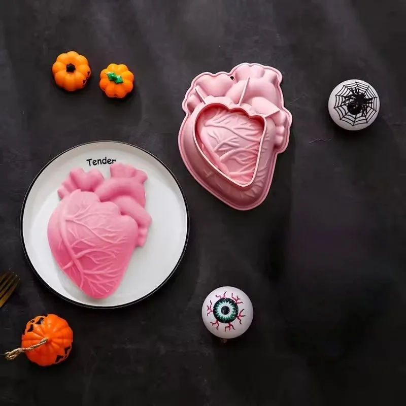 large size Brain & Heart Silicone Mold DIY Human Organ Shape Cake Fondant Chocolate Mold for Handmade Soap Candle Gypsum Plaster