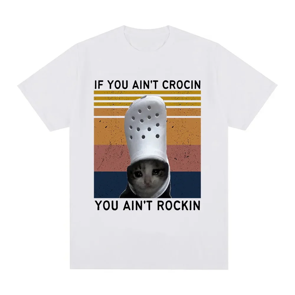Funny Crying Cat Croc Meme Graphic Printed Women T Shirt Short Sleeve Casual Women Summer T-shirt Tops Clothing.