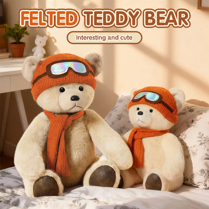 

45/60cm Cute Bear Plush Toy with Wind Hood Scarf Adorable Stuffed Animal Bear Doll Pillow Gifts for Birthday Valentine's Day