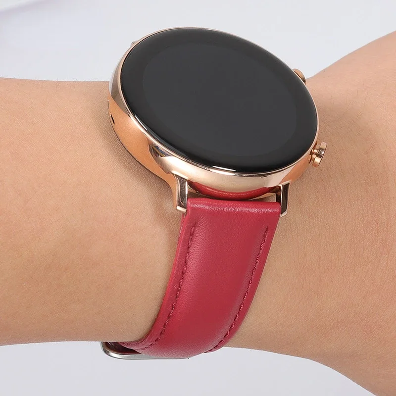 Ремешок из натуральной кожи для Huawei GT/GT2 Huami Amazfit GTR2, белый, красный, розовый, умный женский модный браслет, ремешок для часов 42 мм