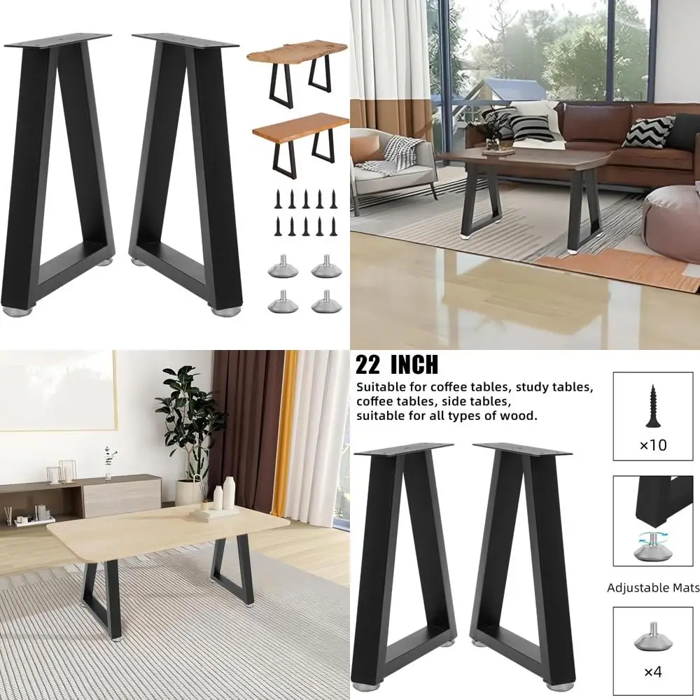 

Heavy-Duty Industrial Metal Desk Legs, 22 Inch Adjustable Trapezoid Coffee Table Legs with Sturdy Dining Support and Non-Slip Fe