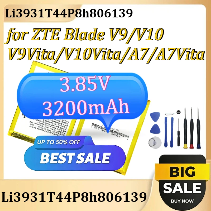 

Аккумулятор для мобильного телефона Li3931T44P8h806139 для ZTE Blade V9/V10/V9Vita/V10Vita/A7/A7Vita + инструменты, 3.85В 3200мАч
