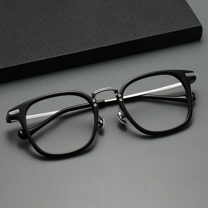 Fashion Retro Big Square Myopia Glasses Frame Men Women Carved Leg Titanium Acetate Spectacles Can Customize Multi-Focal Lenses