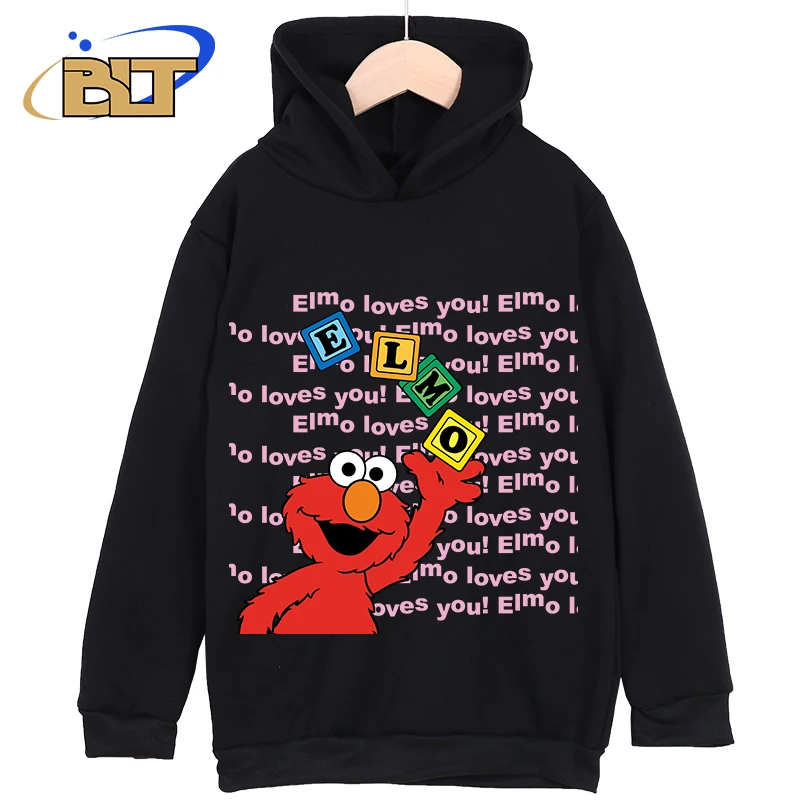 Sesame Street Printed Kids Clothing New Kids Hoodies Black Casual Tops Classic Sportswear Suitable for Boys and Girls