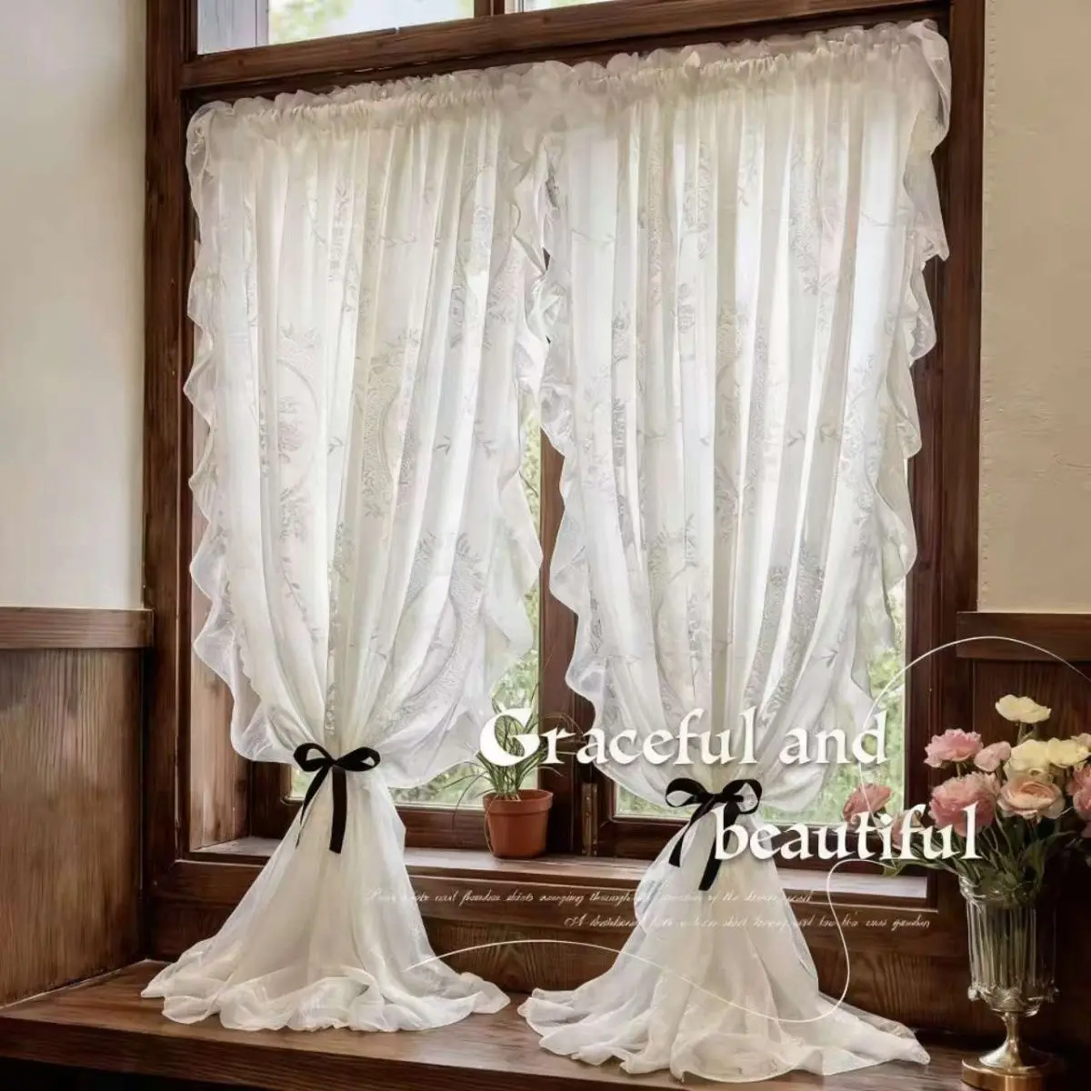 Hollow Star Curtain Fantasy Princess Style Lace Curtain Finished Product High Blackout Curtain for Balcony Living Room Bedroom