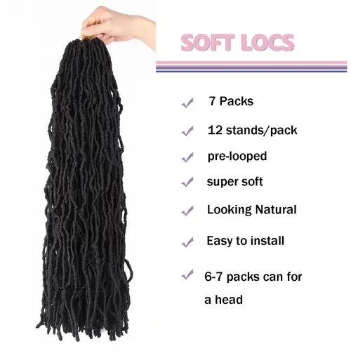 Imagen 2 del producto 8 Piezas de Extensiones de Cabello Sintético Resistentes al Calor, Estilo Dreadlock, 24 Pulgadas, Color Negro, para Halloween y Navidad