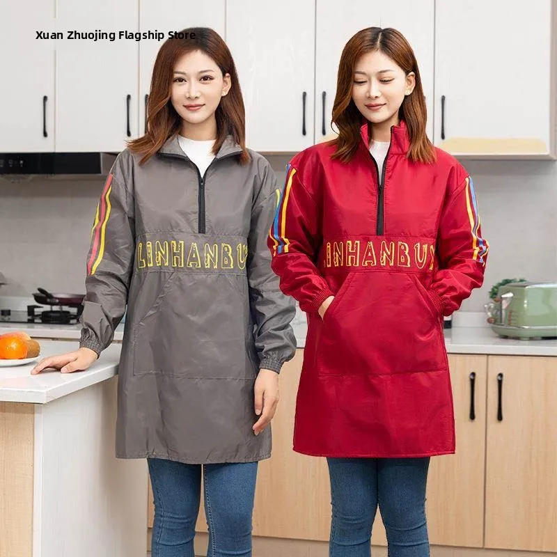 

Утолщенный флисовый фартук с длинными рукавами для приготовления пищи и работы на кухне, персонализированная многоразовая рабочая одежда для женщин, мужской фартук для готовки